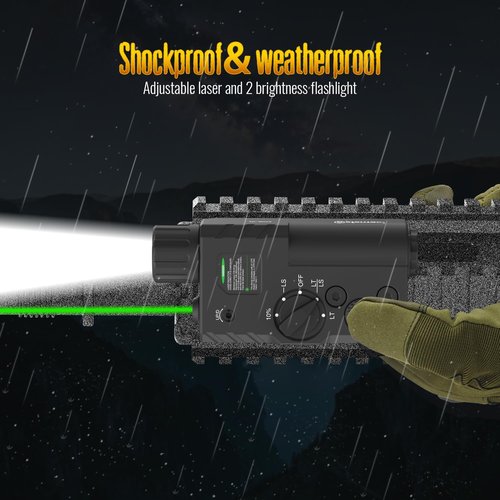 DEFENTAC 2000 Lumens Green Laser Light Combo - Rechargeable Tactical Flashlight with Strobe & Remote Switch for Rifles