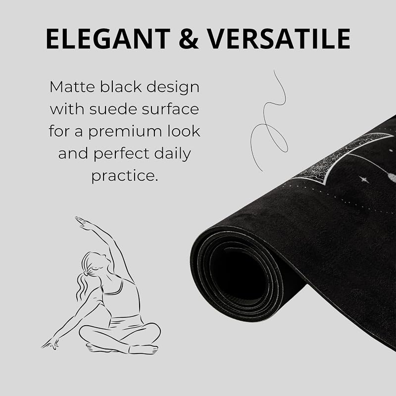 Balancea 5mm Yoga Mat with Strap - Non-Slip Suede Top, Eco-Friendly TPE Base, 72 x 24 in (Black)
