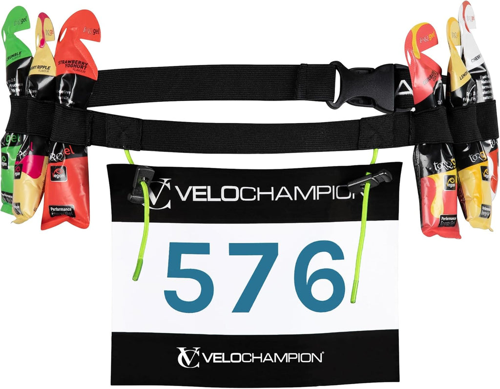 VeloChampion Lightweight Running Belt | Elasticated Fit with 6 Energy Gel Loops - No Pins Needed