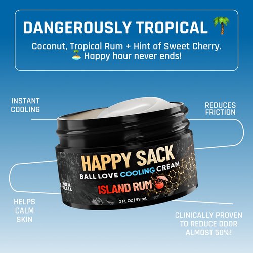Derm Dude Happy Sack Ball Deodorant - Anti-Chafing Comfort Cream for Men | Aluminum-Free, Island Rum Scent, 2oz