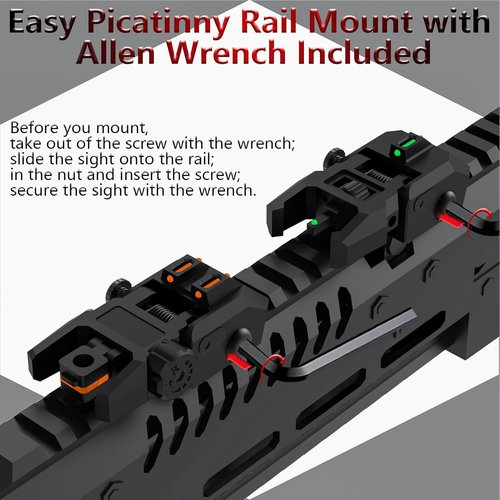 Fiber Optic Sights - Flip-Up Front & Rear Sights with Green/Red Dots | Tool-Free Adjustment