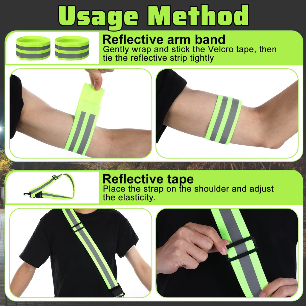 High Visibility Reflectives Safety Running Belts Reflective Sash for Walking at Night Reflective Running Gear Night Walking Safety Gear Reflectives Sash with 2 Pcs Reflectivees Armbands for Men Women