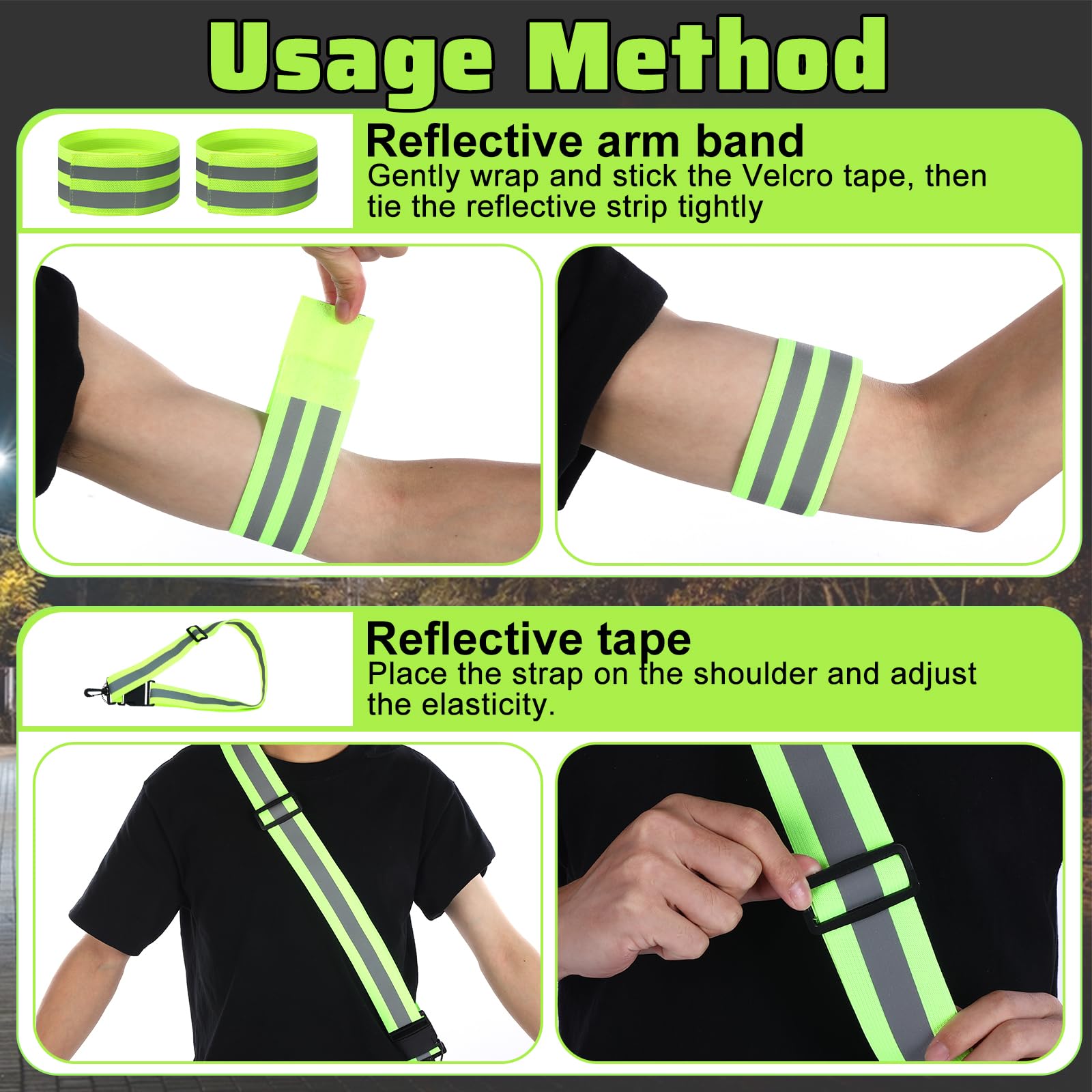 High Visibility Reflectives Safety Running Belts Reflective Sash for Walking at Night Reflective Running Gear Night Walking Safety Gear Reflectives Sash with 2 Pcs Reflectivees Armbands for Men Women