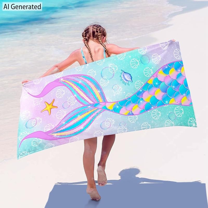 Mermaid Beach Towel for Kids 30x60 in - Mermaid Girl Print, Variation: Mermaid+30"x60"