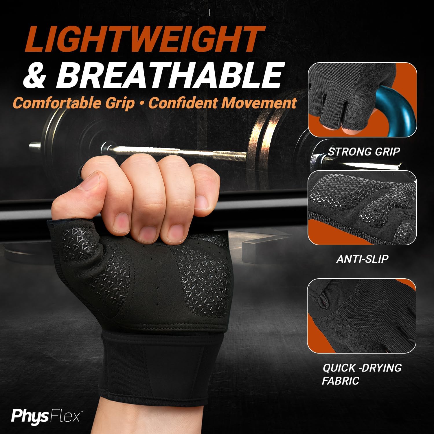 PhysFlex Workout Gloves - Enhanced Grip & Wrist Support for Weight Lifting | Unisex Fitness Gear