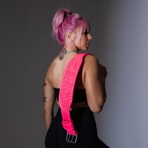 UPPPER Weight Lifting Belt - Double Prong 4” to 2.5” Tapered Premium Lifting Belt for Men and Women - Ultimate Back Support For Weightlifting and Powerlifting | Premium Fitness Gear (Neon Pink, Large)