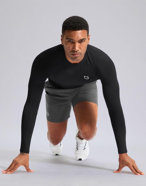G Gradual Mens Compression Shirt Long Sleeve Moisture Wicking Running Gym Shirts for Men Athletic Workout Base Layer T-Shirt(Black,L)
