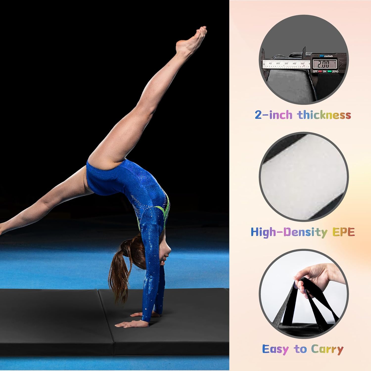 RitFit Folding Exercise Mat - 2 Inch Thick Gymnastics Mat with Carrying Handles | Sizes: 3’x6’, 4’x8’, 4’x10’, 2'x8' for Yoga, MMA, and Home Gym
