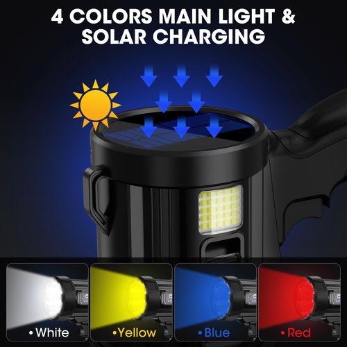 Kmivo Rechargeable Spotlight, 2,000,000 Lumens Super Bright Handheld Led Flashlight, Outdoor Spot Light with Cob Light and Solar Panelsfor Boating Camping