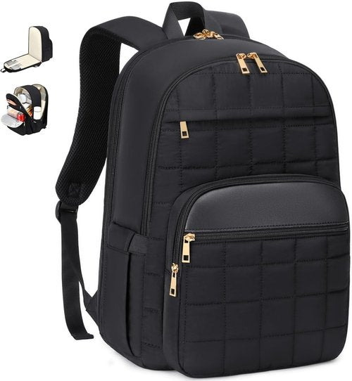 CAMTOP Work Backpack - Insulated Travel Backpack for Women | Puffer Quilted Design, Fits 15.6 Inch, Black