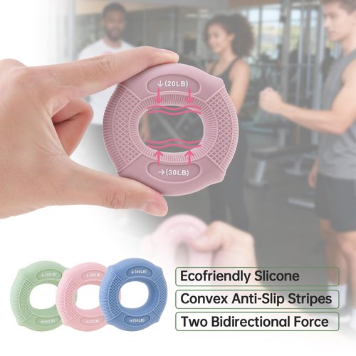 Tobefore Grip Strengthener with Finger Trainer, 6-Level Resistance Hand Training Set, Eco-Friendly Silicone Anti-Slip Design, for Hand Exercise and Strength Support (Pink/Green/Blue)