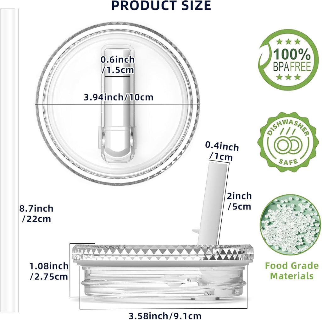 Replacement 40 oz for Stanley Quencher H2.0 Cup Accessories, Flip Straw Tumbler Lid for Stanley Cup, Spill-Proof Design, High-End Heat-Resistant Material (White, 40 oz)