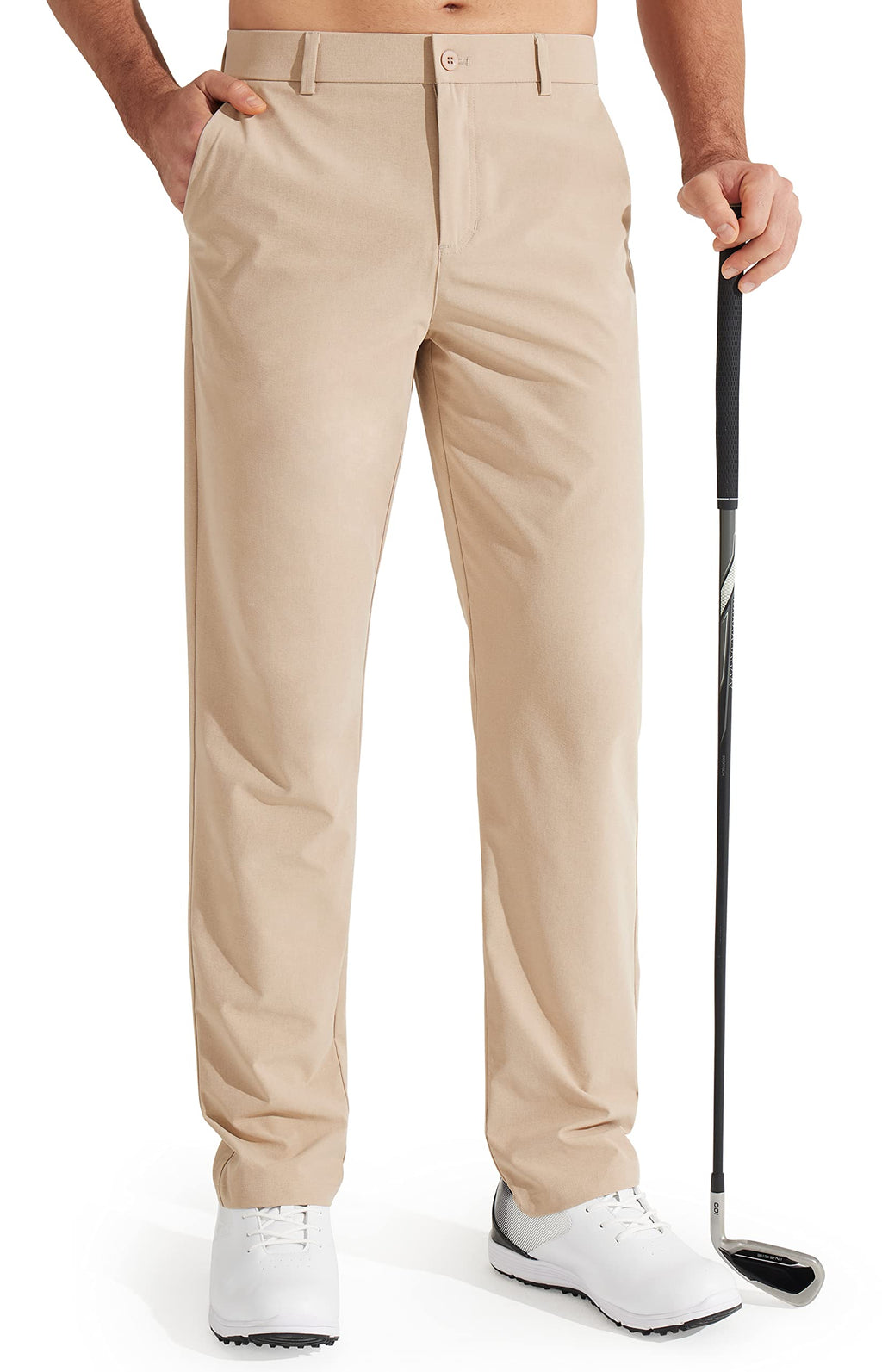 Libin Men's All Day Comfy Golf Pants Work Dress Pants 34" Quick Dry Lightweight Business Casual Trousers for Men with Pockets, Khaki, 44W x 34L