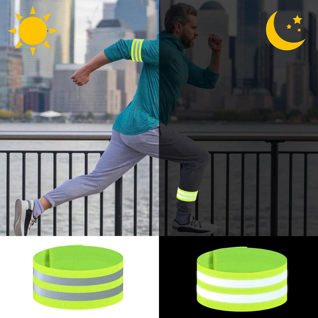 Skiennix Reflective Bands - Adjustable High Visibility Safety Straps for Running & Cycling | 4 Pack (Green)
