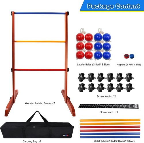 GSE Games & Sports Expert Ladder Ball Toss Game Set - Premium Solid Wood with Carrying Case for Outdoor Fun