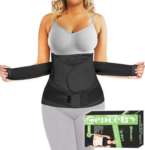 3 in 1 Postpartum Belly Band Wrap Support Recovery Girdles Abdominer Binder Post Surgery Belly&Waist&Pelvis Support Belt & Back Brace (Black, XX-Large)