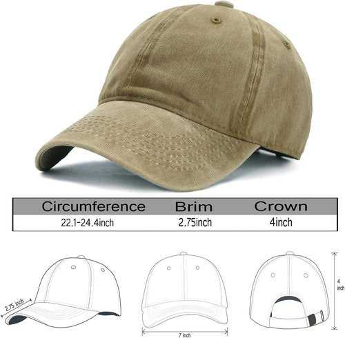Edoneery Baseball Cap - Low Profile Adjustable Washed Cotton Golf Hat for Men & Women