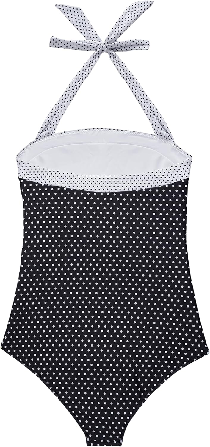 SUUKSESS One Piece Swimsuit - Sexy Tummy Control Halter Retro Bathing Suit for Women