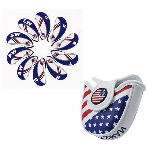 Craftsman Golf USA Flag 10Pcs Neoprene Golf Club Iron Head Cover + Mallet Putter Cover
