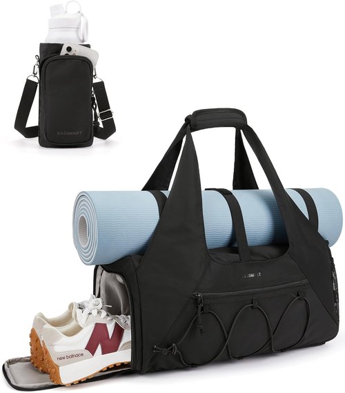 BAGSMART Gym Bag - Lightweight Duffel with Shoe Compartment & Wet Pocket for Yoga | Black