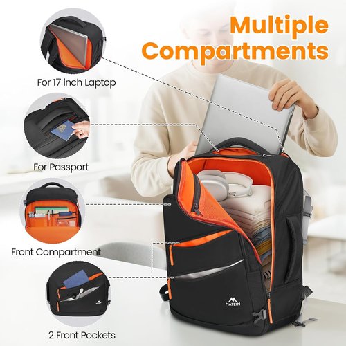 MATEIN Personal Item Backpack - Airline Approved Carry-On with Shoe Compartment | Fits 17" Laptop, Lightweight Travel Bag