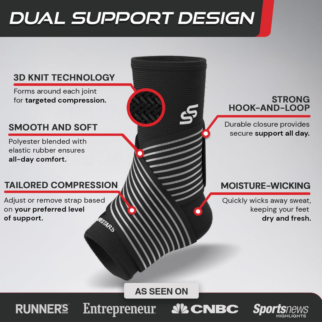 Sleeve Stars Ankle Brace - Adjustable Compression Sleeve & Turmeric Curcumin Joint Support Bundle