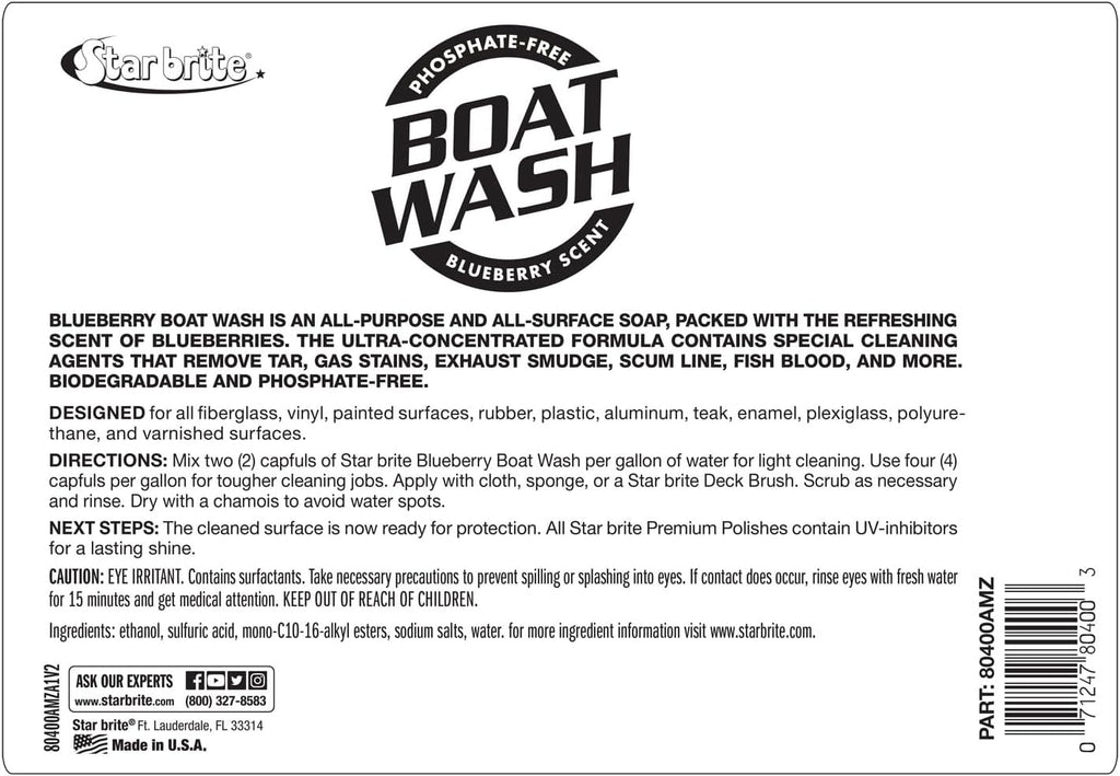STAR BRITE Concentrated Boat Wash - Heavy-Duty Non-Streak Formula for Sparkling Clean Hulls - 128 OZ Gallon