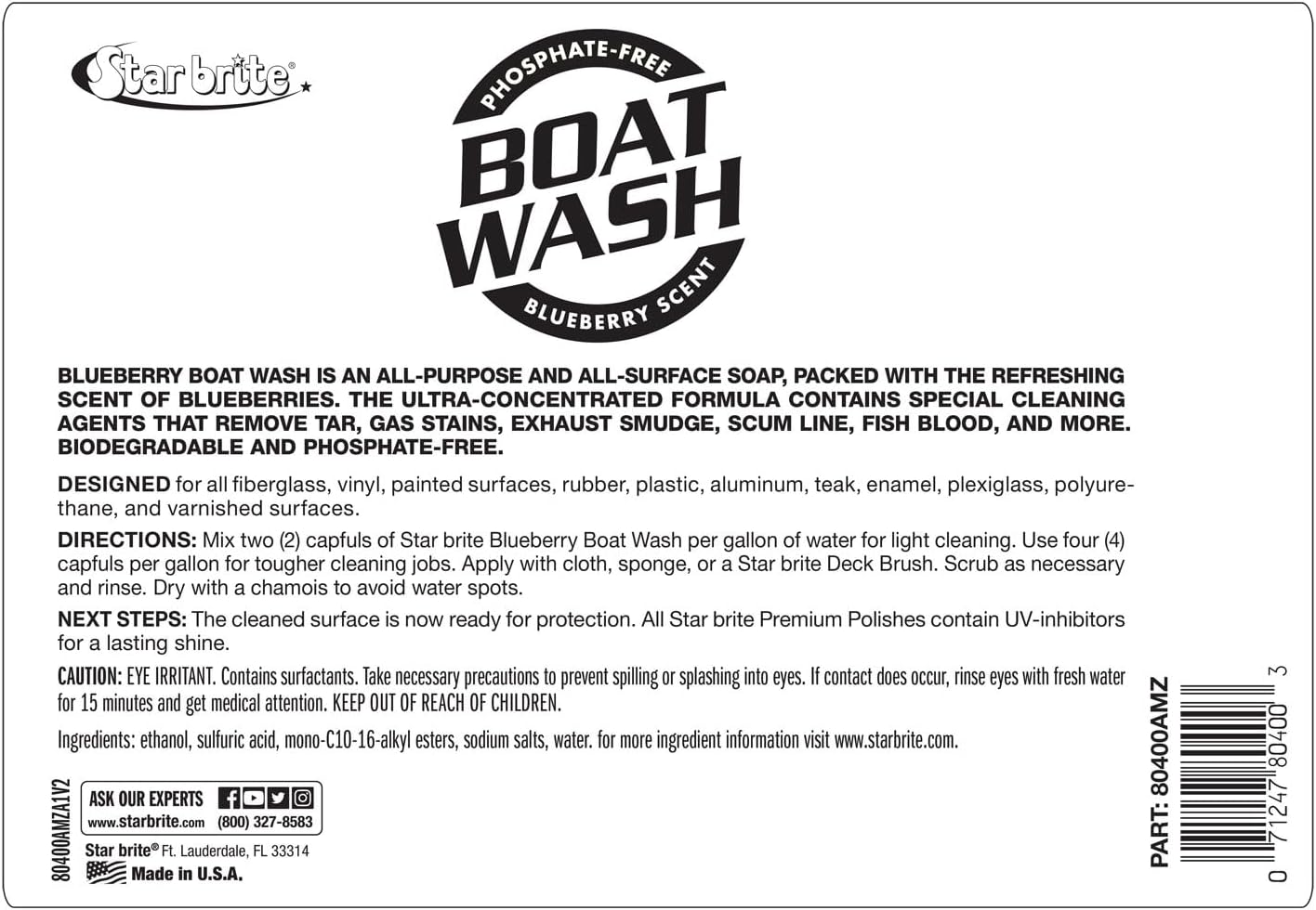 STAR BRITE Concentrated Boat Wash - Heavy-Duty Non-Streak Formula for Sparkling Clean Hulls - 128 OZ Gallon