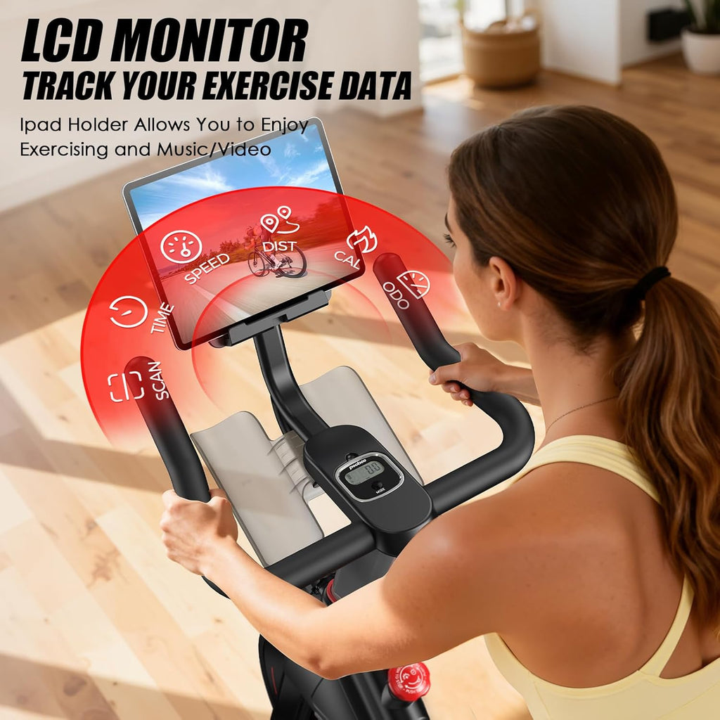 Pooboo Exercise Bike - Adjustable Magnetic Resistance | Silent Belt Drive for Home Cardio, 350lbs Capacity