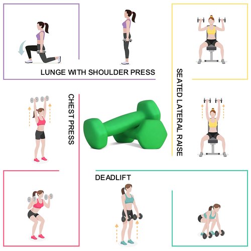 Balelinko Home Gym Equipment Workouts Strength Training Weight Loss Pilates Weights Yoga Sets Weights for Women, Men, Seniors and Youth, 5LB Green, Pair