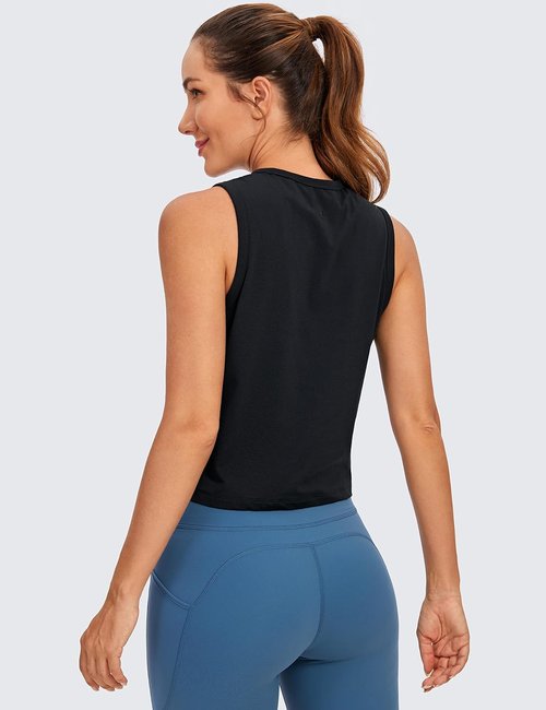 CRZ YOGA Pima Cotton High Neck Crop Tank Top - Soft, Sleeveless Workout Shirt for Women