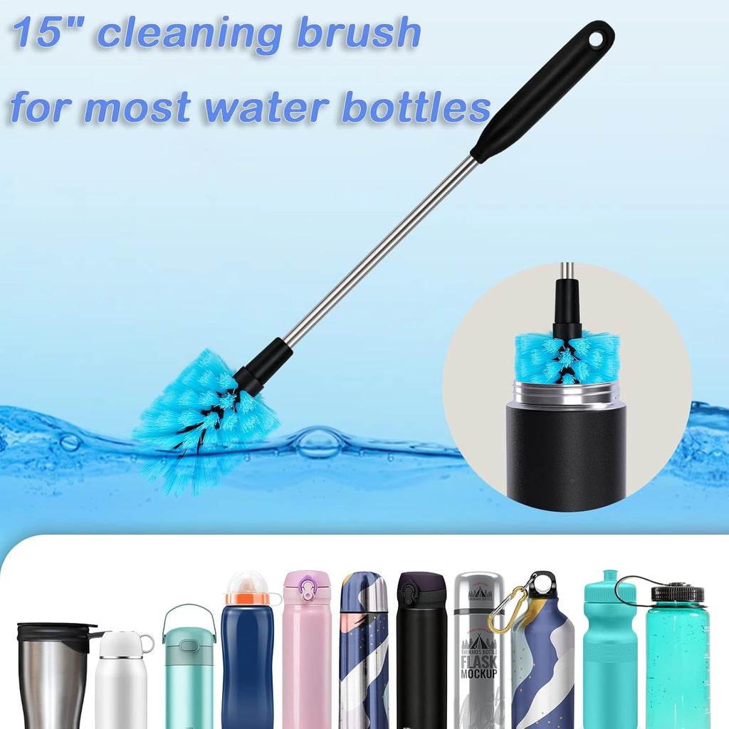 Skiennix Long Handled Water Bottle Brush - Multi-Purpose Soft Scrubbing Tool | 15-Inch, Sky Blue