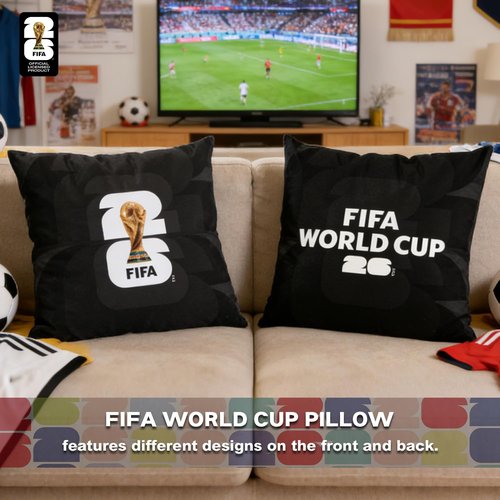 MESUCA FIFA World Cup 2026 Trophy Throw Pillow - Official Plush Cushion | 18x18 Inch Home Decor Gift for Soccer Fans