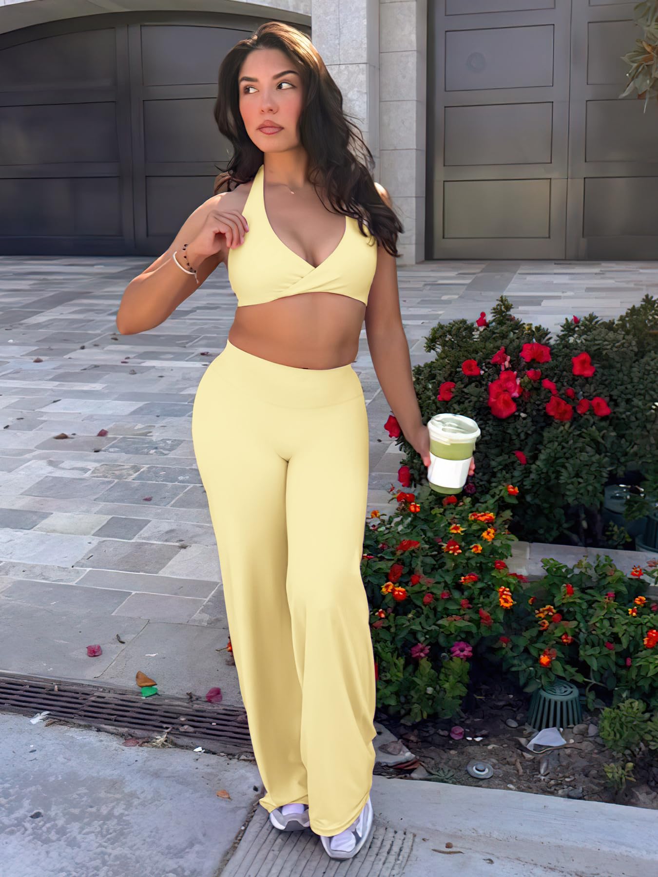 YEOREO Workout Leggings Womens No Front Seam Straight Leggings 31.5" High Waist Buttery Eddiy Gym Yoga Pants Butter Yellow L