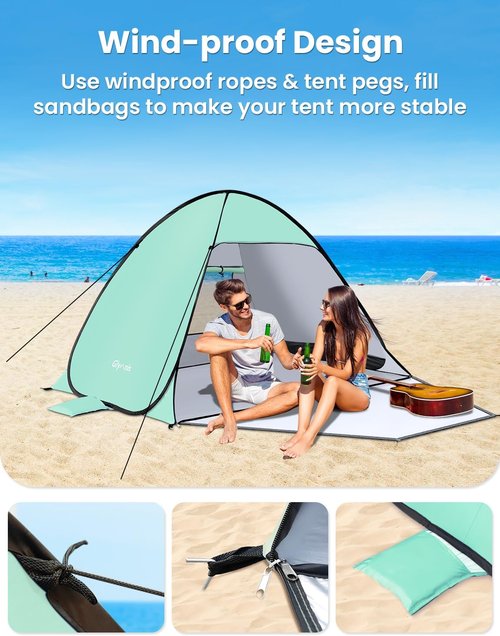 Glymnis Beach Tent - Portable Sun Shelter for 1-4 Persons | UPF 50+ with Enclosed Zipper Door