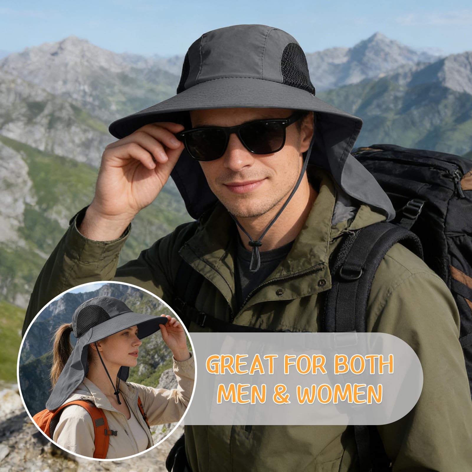 Sun Hat for Men Women with Neck Flap,UPF 50+ UV Protective Hiking Fishing Hats,Wide Brim Sun Hat for Women&Men …