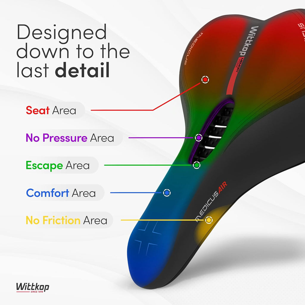 Wittkop Bike Seat - Waterproof Bicycle Saddle with 5-Zone Comfort Design | Ideal for Men, Women, BMX, MTB & Road Riding