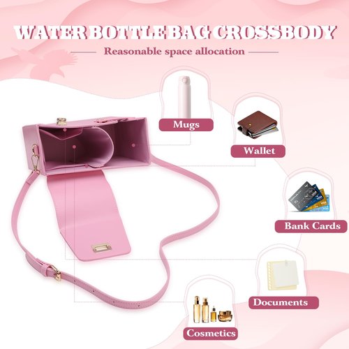 Gugxiom Outdoor Portable Crossbody Water Cup Storage Bag,Crossbody Cup Holder Bag with Cup, Cup Accessories, Crossbody Cup Storage Bag for Women (Pink)
