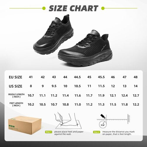 OrthoComfoot Men's Orthopedic Wide Sneakers: Plantar Fasciitis Diabetic High Arch Trail Sneakers, Comfortable Arch Support Heel Foot Pain Relief Road Running Walking Shoes Black Size 9