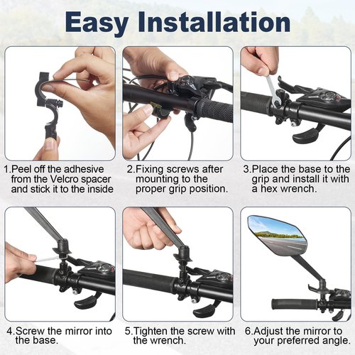 Zacro 2 Pack Bike Mirror, 2025 Upgraded Bike Mirror Handlebar Mount, 360°Adjustable Bicycle Rear View Mirror, Scratch Resistant Glass Lens, Fit for Mountain Bikes, City Road Bikes, E-bikes, Scooter