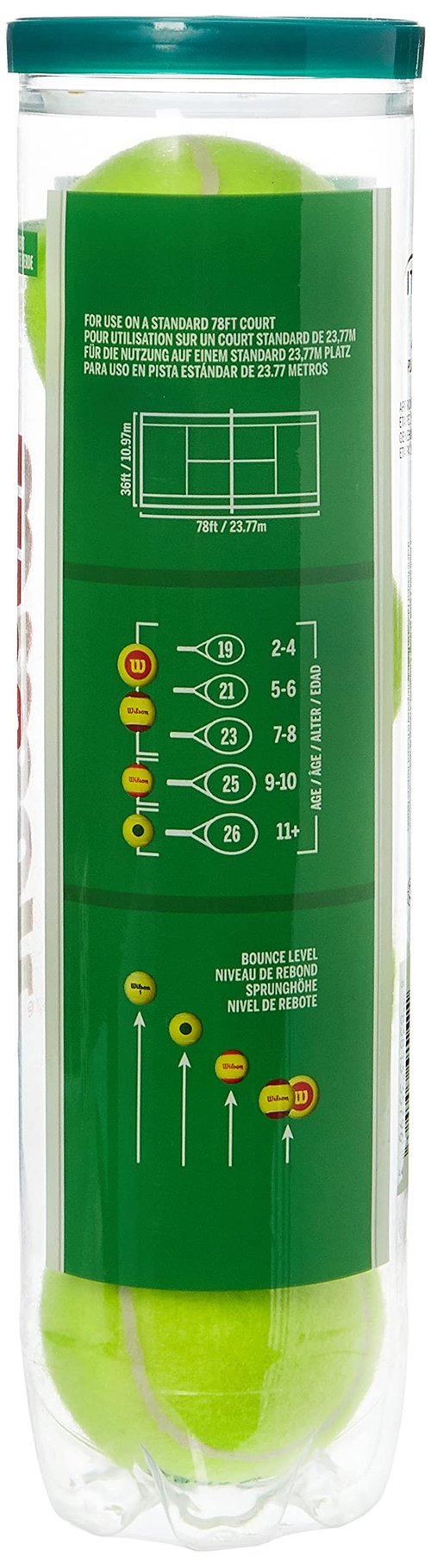 Wilson Tennis Balls, Starter Play Green, 4-Pack Can, Yellow, for Children and Teens, WRT137400