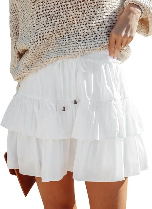 Aoudery Flowy Shorts - Women's Boho Ruffled Tiered Skorts for Casual Wear | High Waist Mini Skirts
