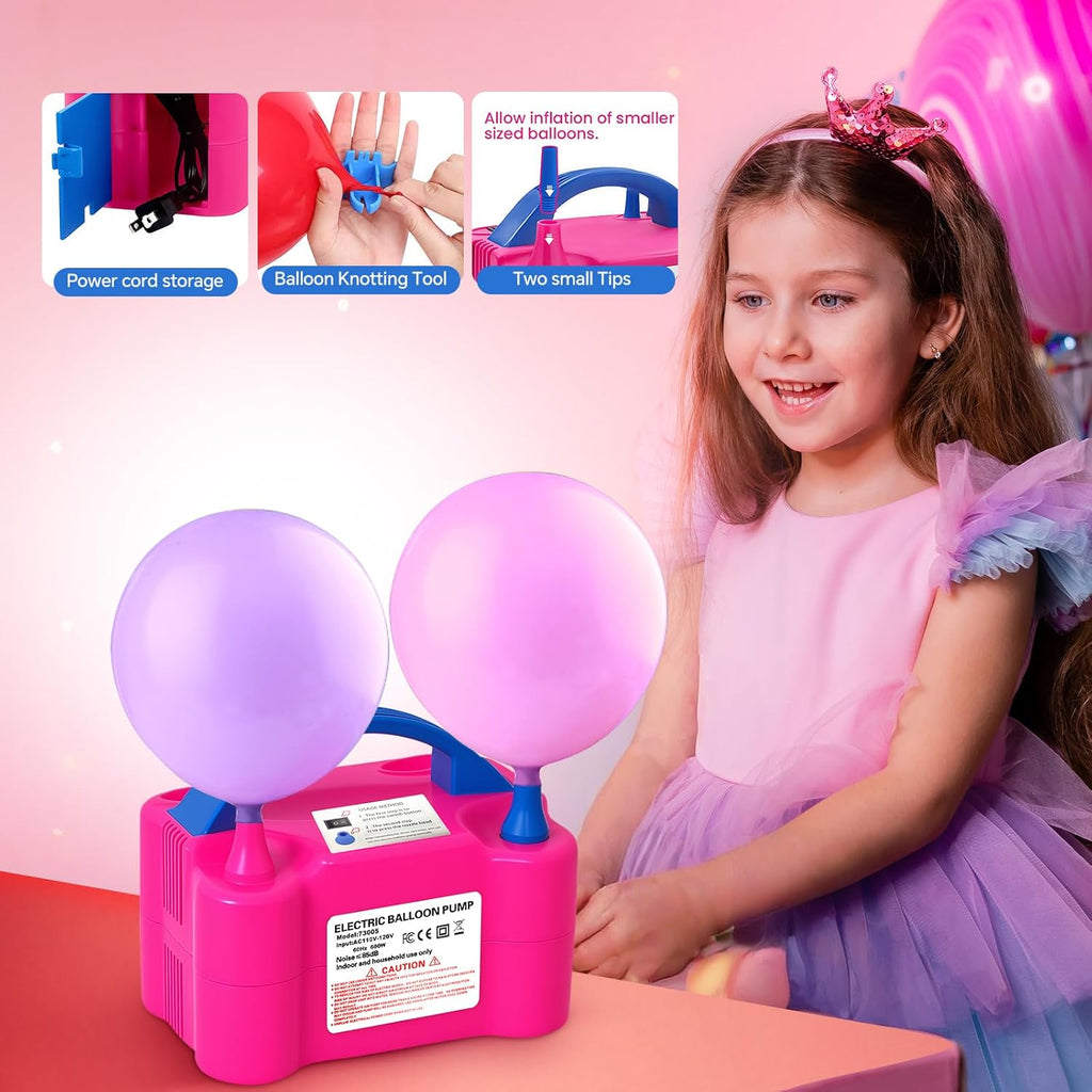 Skiennix Electric Balloon Pump - 110V 600W Portable Dual Nozzles for Party Decorations | Includes Tying Tool