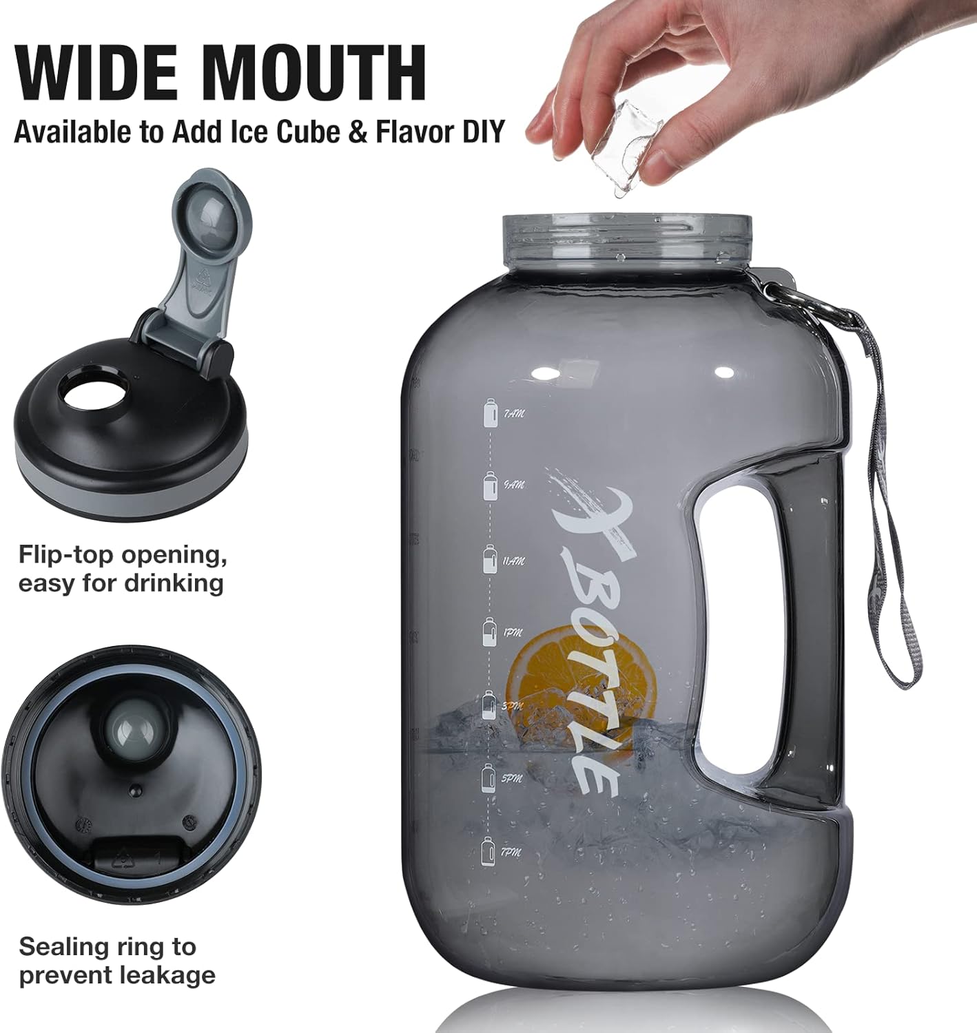 Skiennix 1 Gallon Water Bottle - BPA Free, Leak-Proof Design with Motivational Time Marker & Handle | 128oz