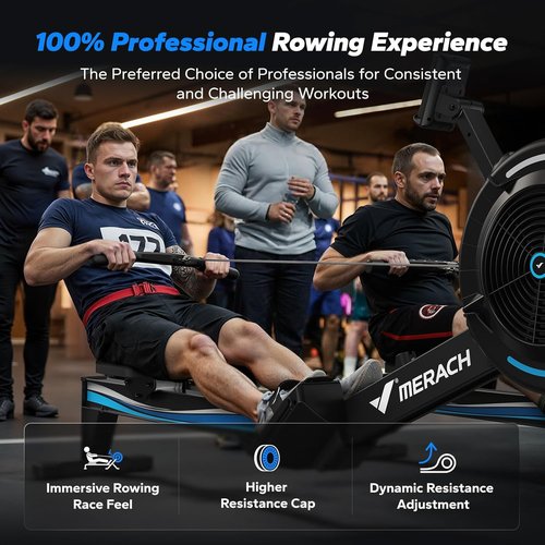 MERACH Rowing Machine - Adjustable Air Resistance for Home Use | Ergonomic Seat & Performance Monitor