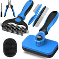 Augwind 7-in-1 Pet Grooming Kit - Premium Dog & Cat Comb, Deshedding Brush, Nail Clipper & Bath Brush - Blue