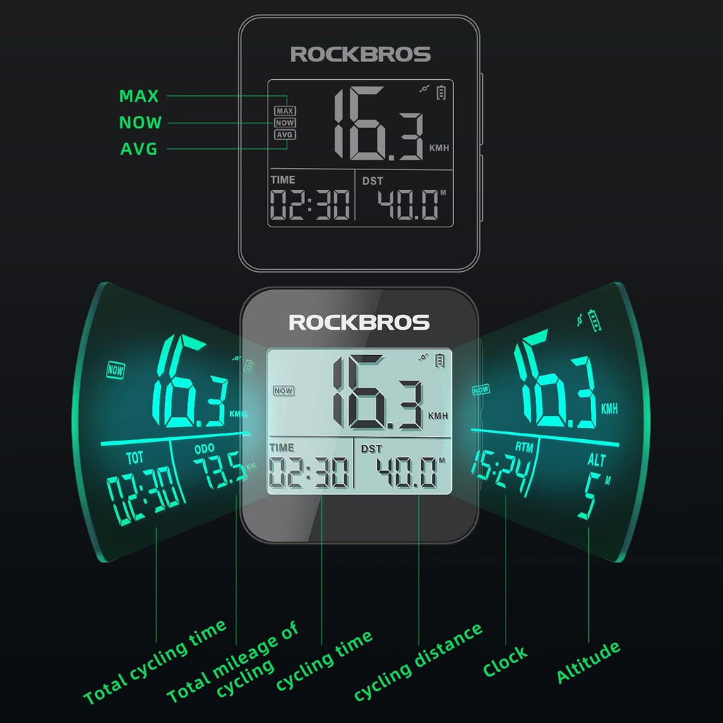 ROCKBROS GPS Bike Computer - Waterproof Cycling Odometer with Automatic Backlight & Large Display