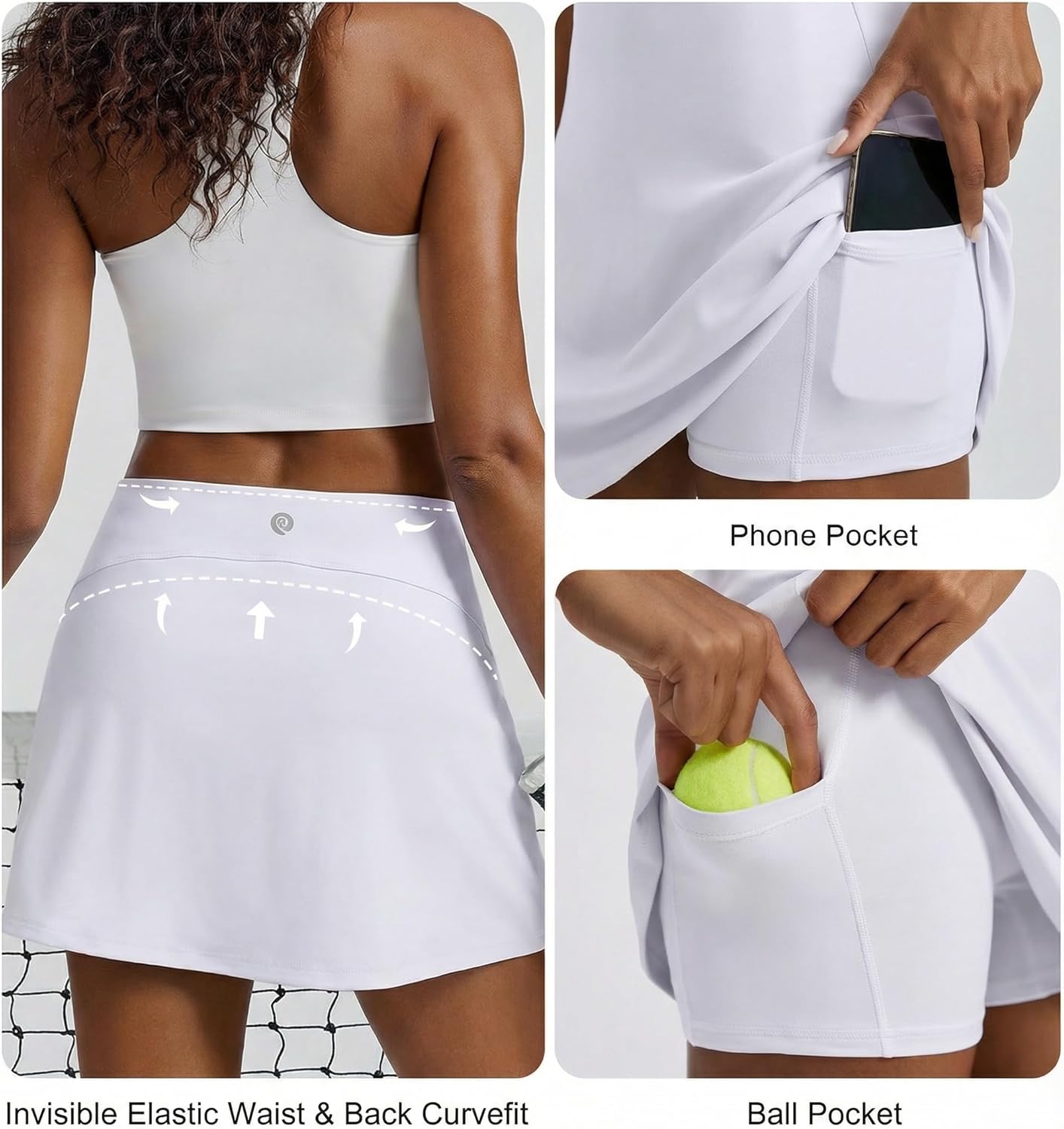 PINSPARK Women's Tennis Skirt - Stretchy Athletic Golf Skort with 2 Pockets for Pickleball & Workouts