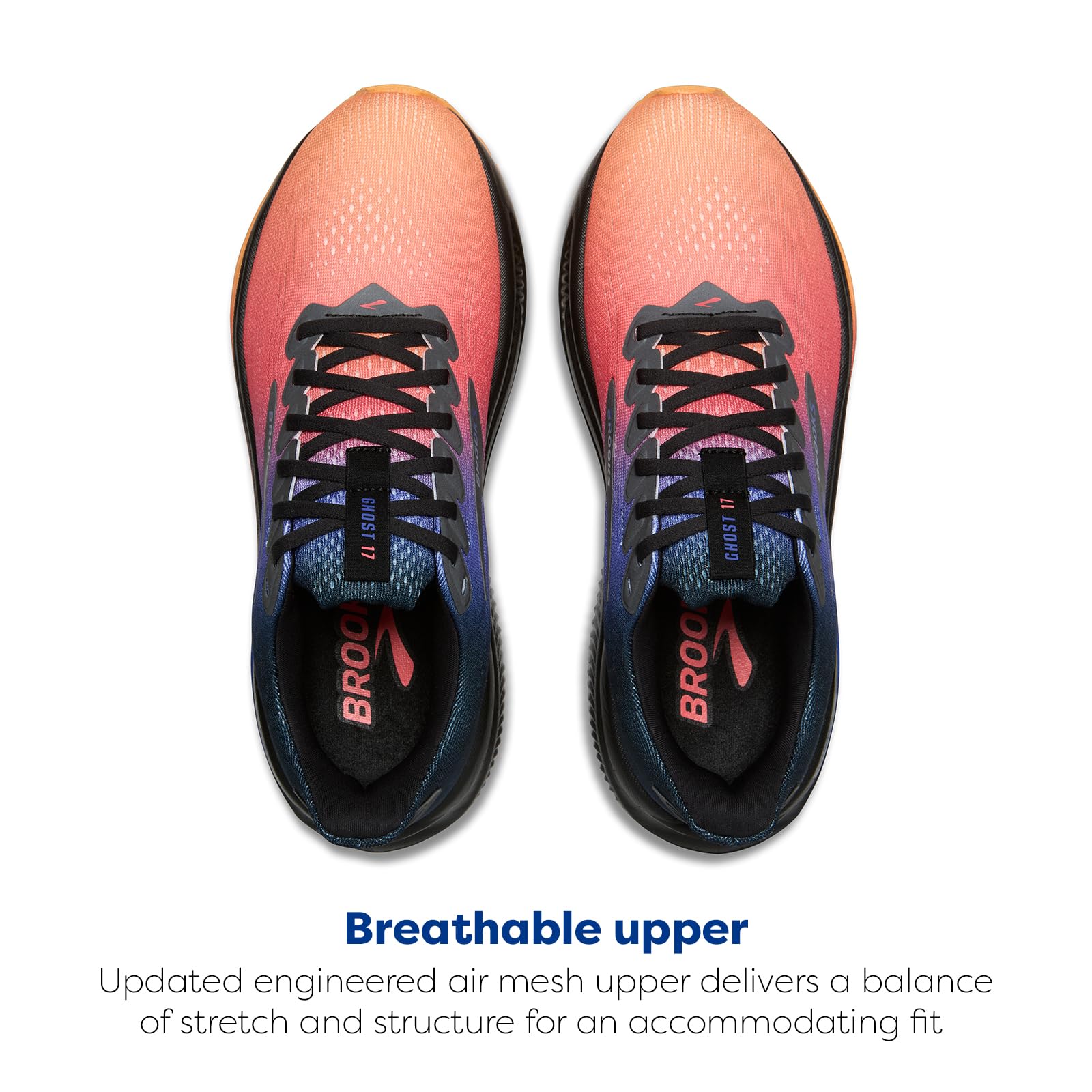 Brooks Women’s Ghost 17 Neutral Running Shoe - Night/Blue/Papaya - 8.5 Medium
