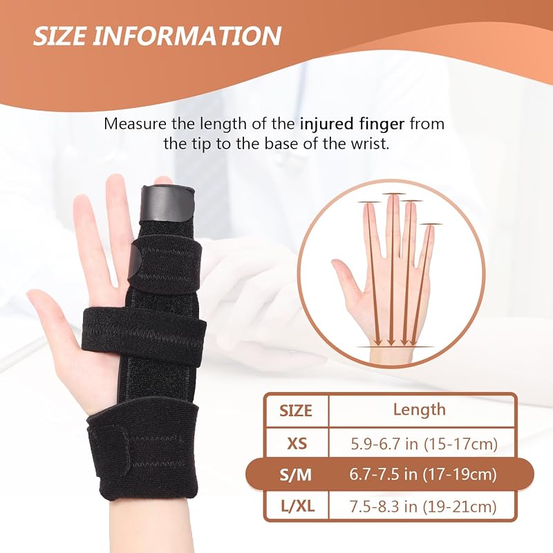 Two-Finger Trigger Finger Splint with Aluminum Support, S/M - Reversible Hand Immobilizer